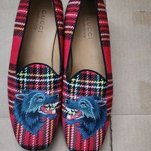 New W/O Box Mens Gucci Tartan Wild Wolf Appliqué Drivers/Loafers Size US 7 🔥